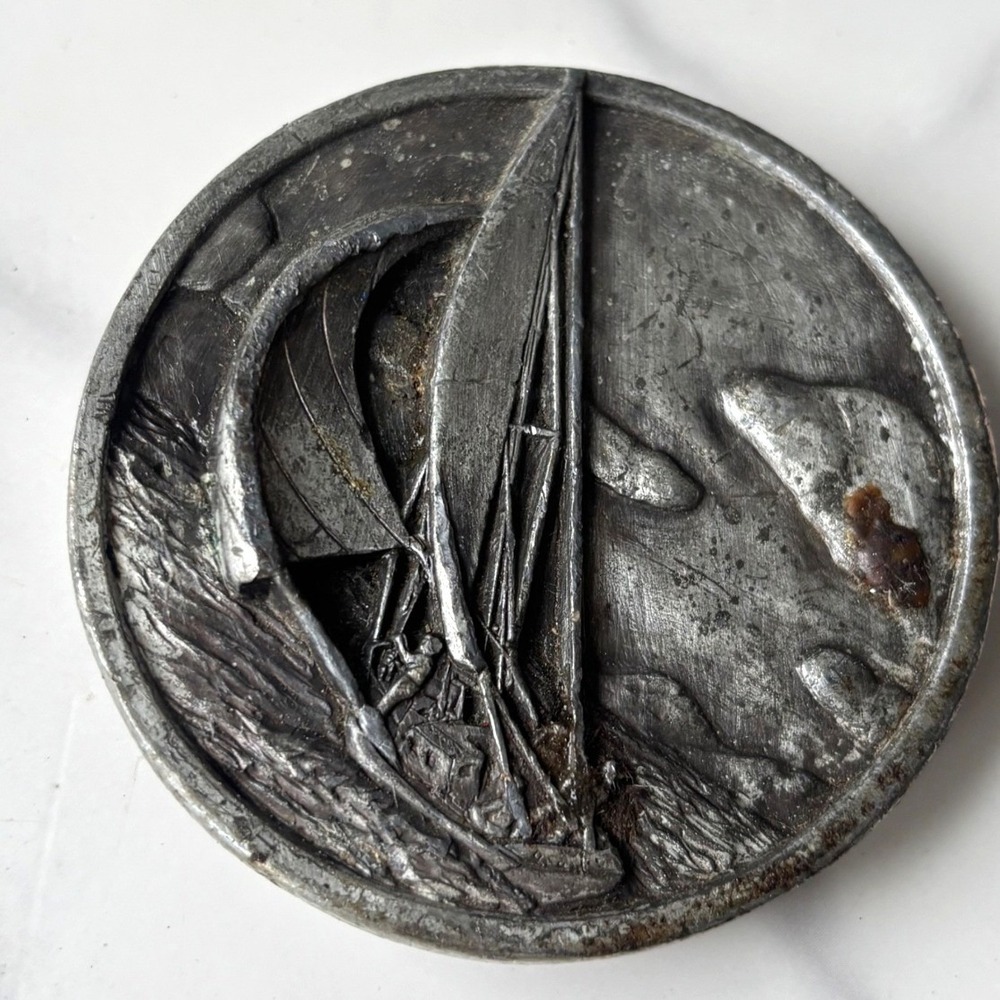 Vintage 1977 Bergamot Brass Works Sailboat Belt Buckle Z-39 Nautical USA Made